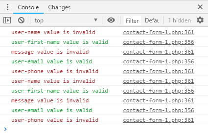 jquery validator debug console